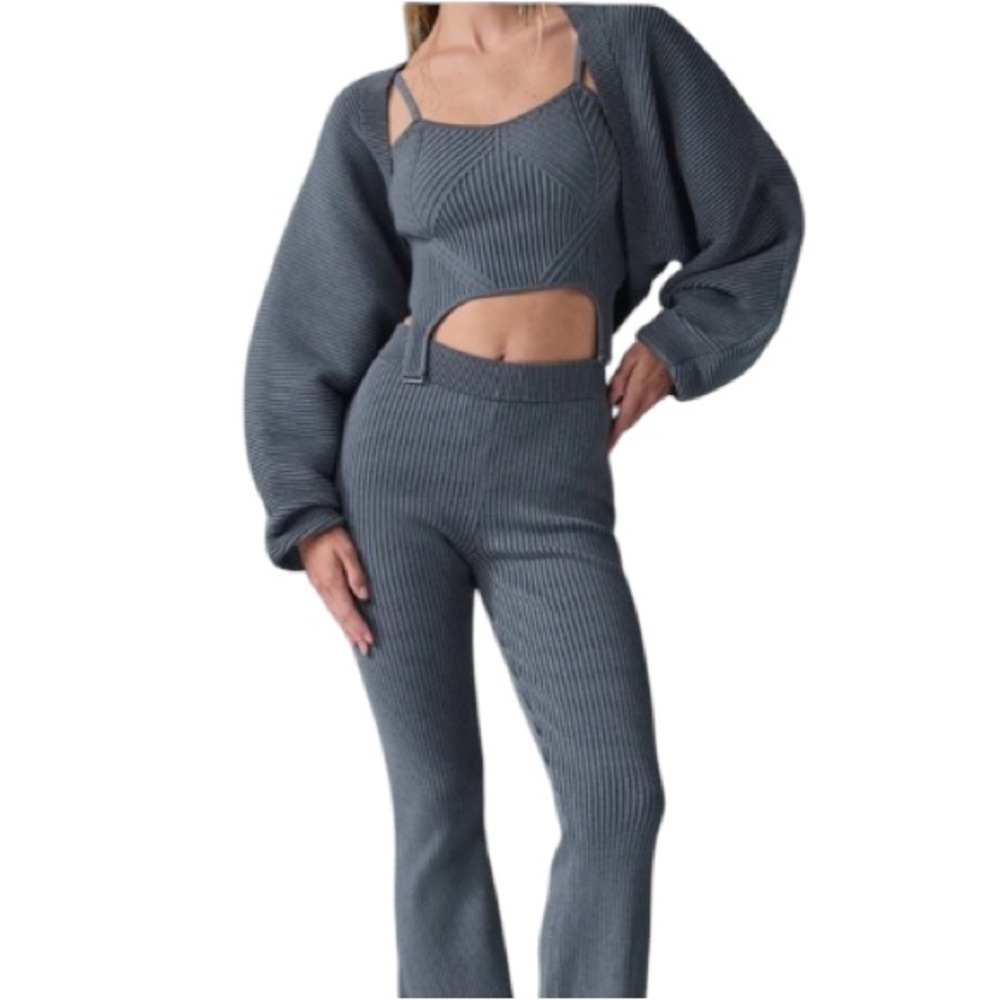 Alo Yoga Iconic Denim Knit Shawl Women's Ribbed Gray size small